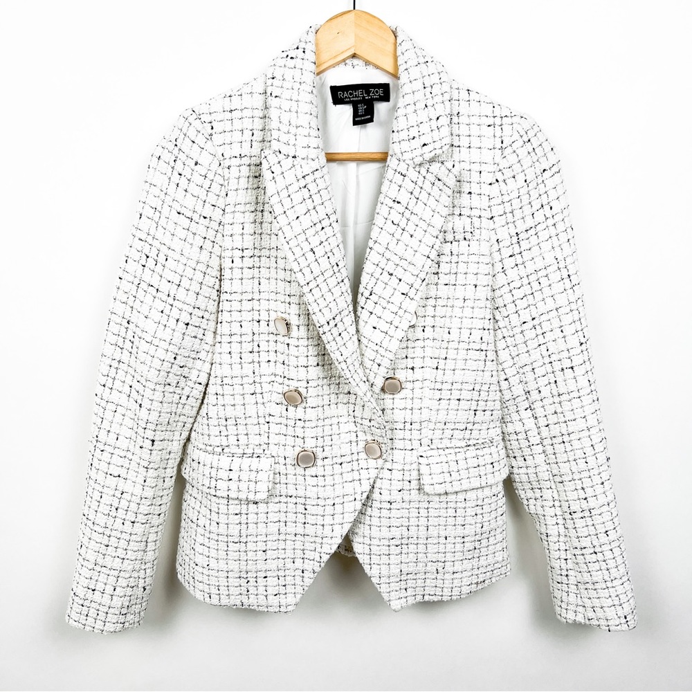 Rachel Zoe double breasted tweed white black blazer size small - Picture 2 of 6